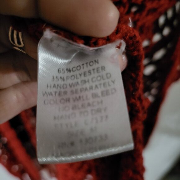 UMGEE RED CROCHET KNIT FRINGE CARDIGAN SZ M - Picture 4 of 7